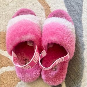 UGG Pink Fluffy Slide Sandals - Size 4  - GUC -  minor wear some stains